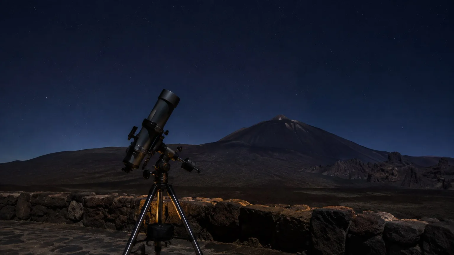Teide al anochecer bajo un cielo estrellado